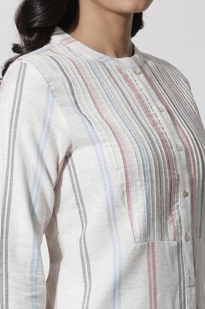 White Stripe Printed Pintuck Tunic And Pants Co-Ord Set - Image 3